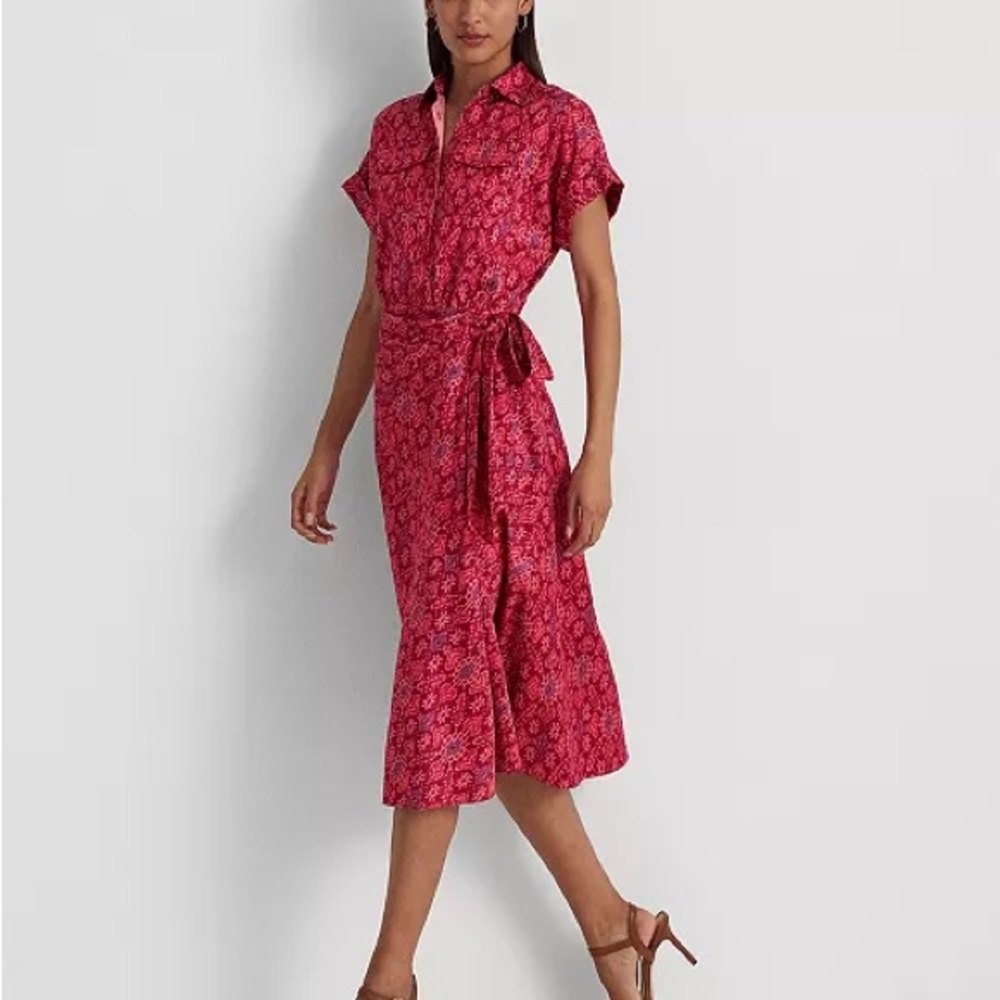 Ralph Lauren Red Floral Midi Dress